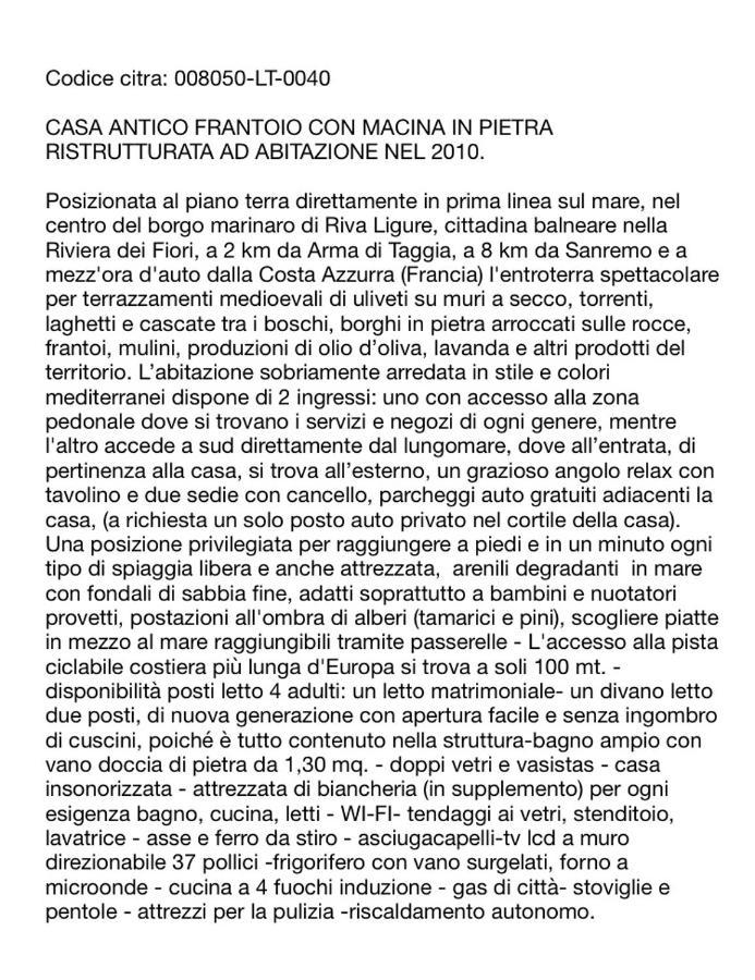 Frantoio Lägenhet Riva Ligure Exteriör bild